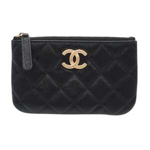 CHANEL Caviar Skin Small Pouch AP2967 Coin Case in Black Grained Calf Leather...